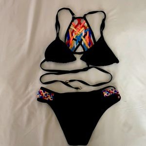 Multi Color Wrap Front Tie Bikini Set